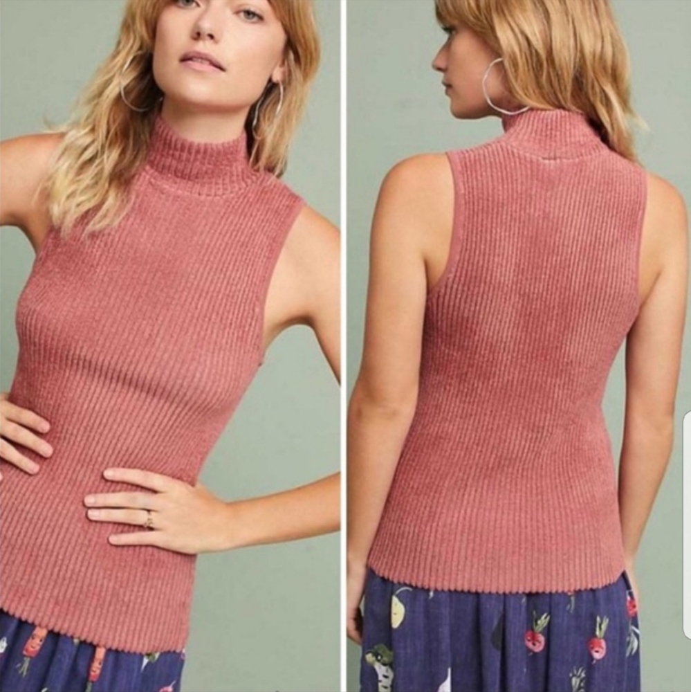 Anthropologie Moth Ribbed Turtle Neck Tank Top S